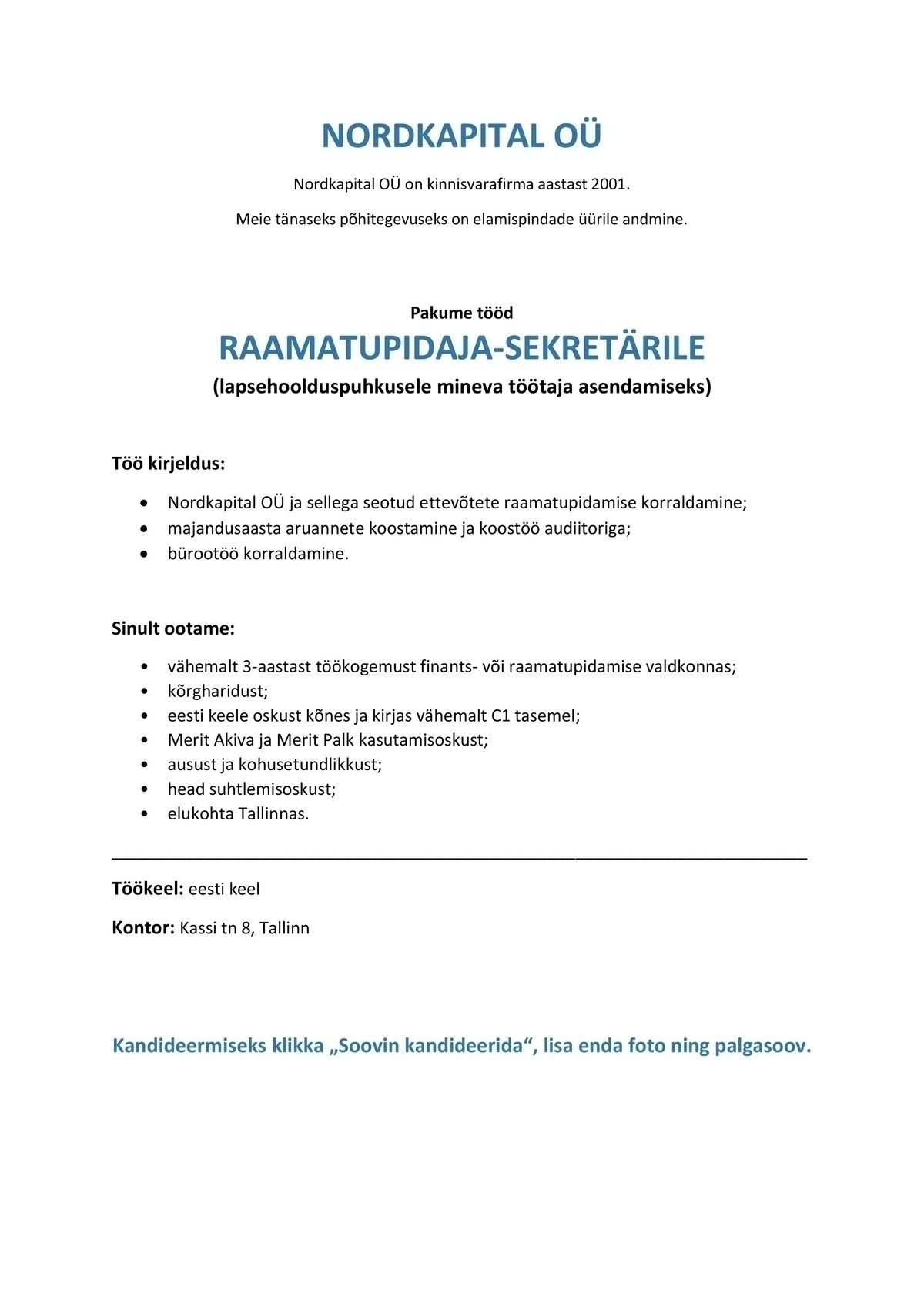 NORDKAPITAL OÜ Raamatupidaja