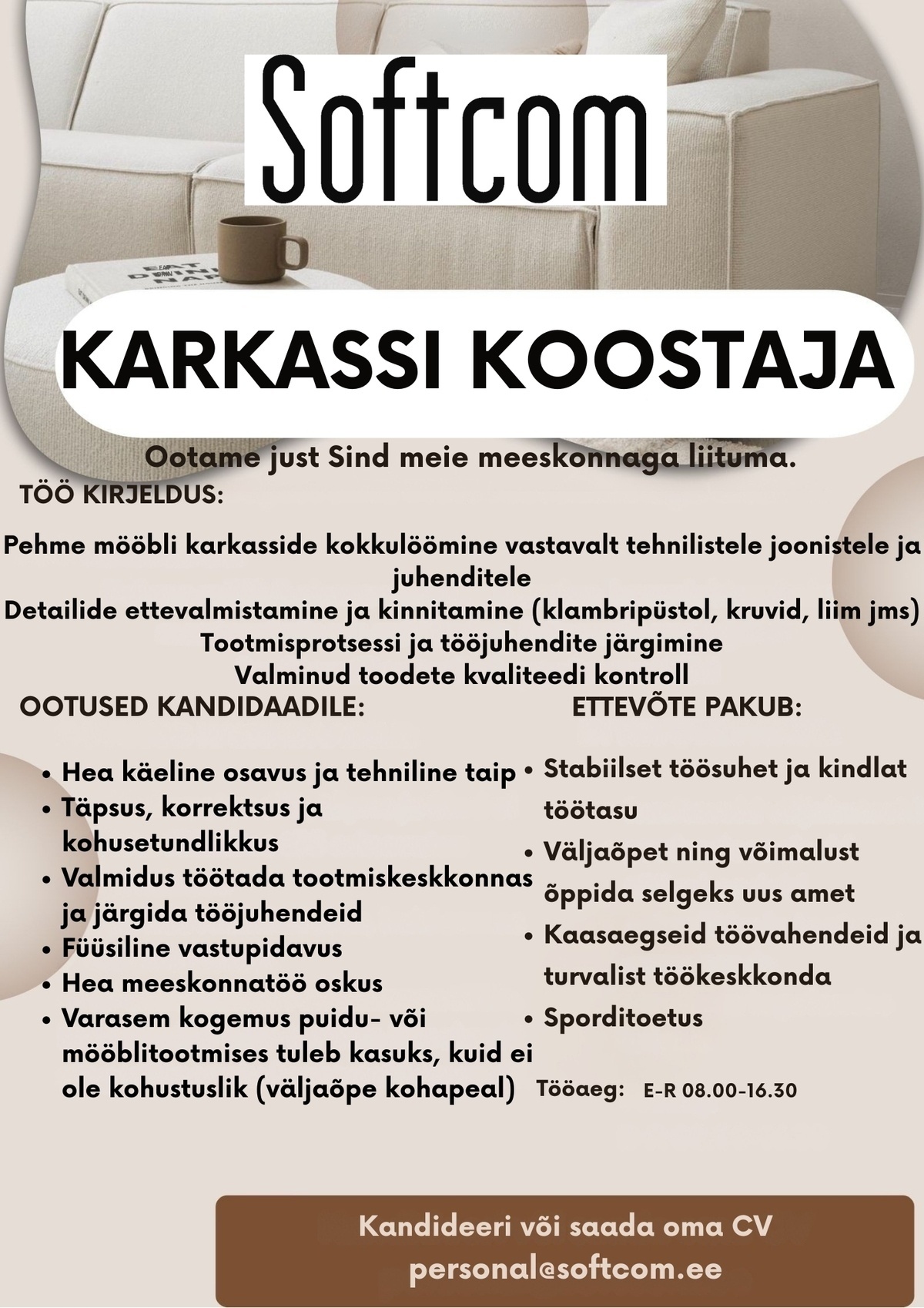 Softcom OÜ Mööbli karkassi koostaja