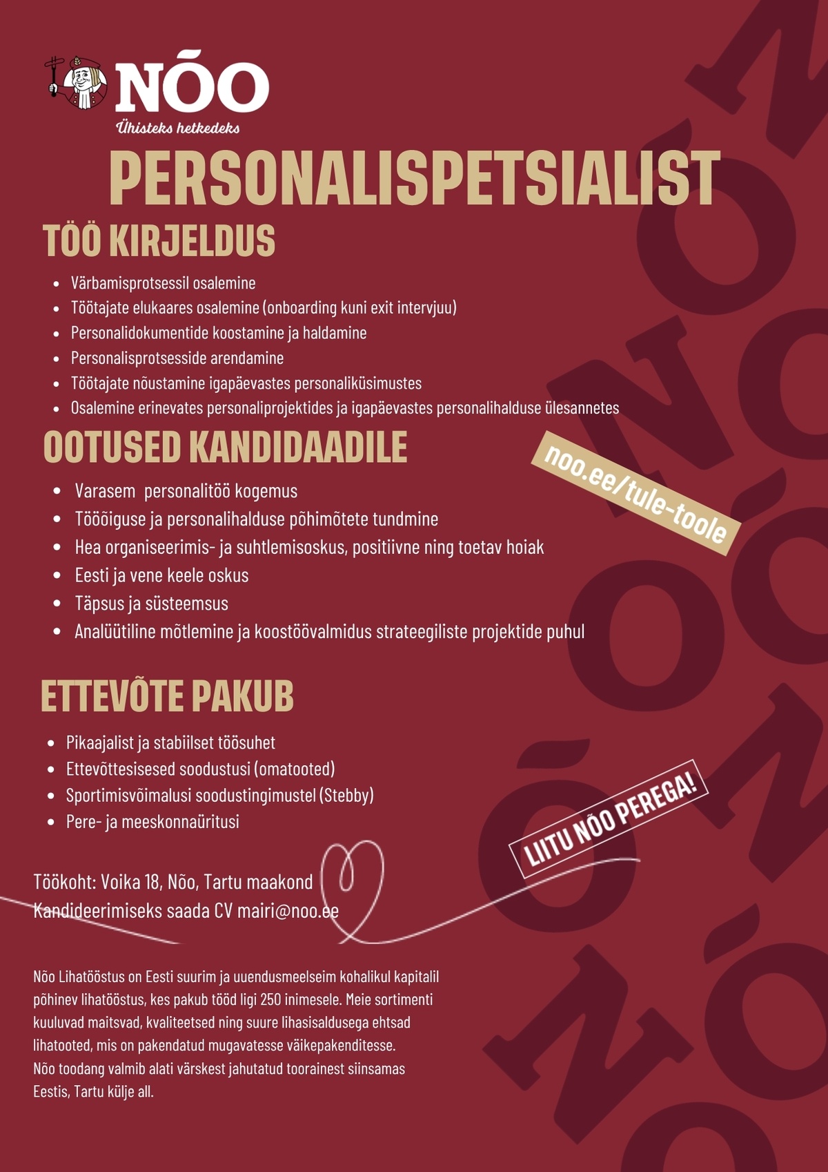 Nõo Lihatööstus OÜ Personalispetsialist