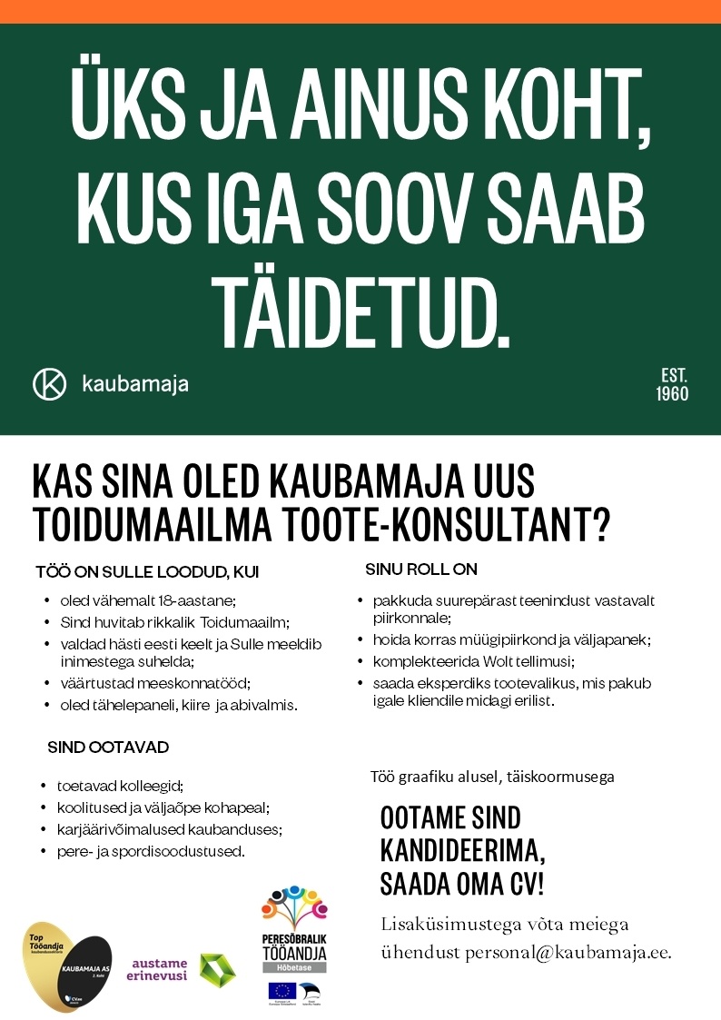 Kaubamaja Toidumaailma toote-konsultant
