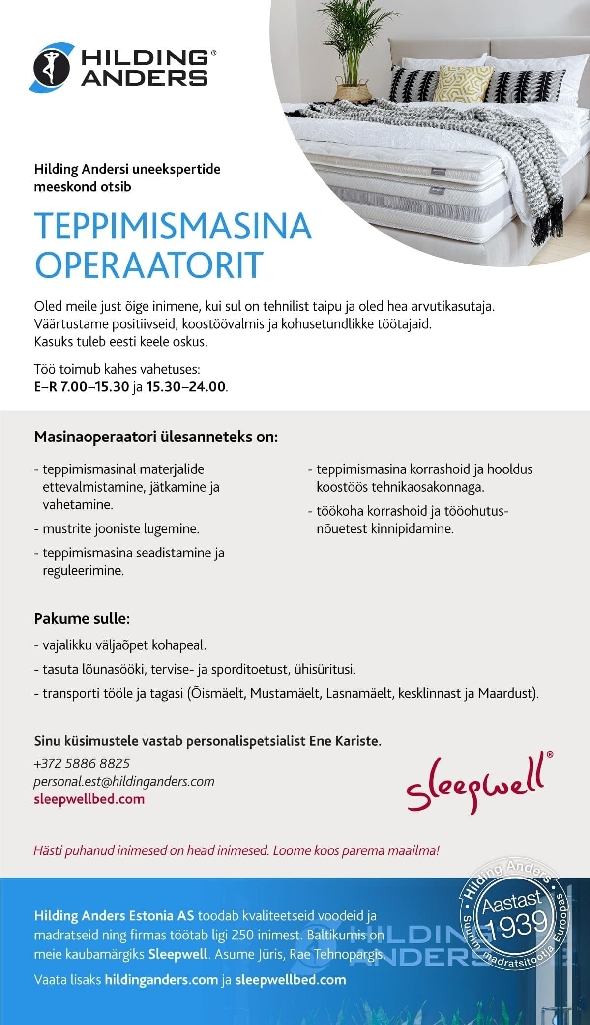 Hilding Anders Estonia AS Masinaoperaator