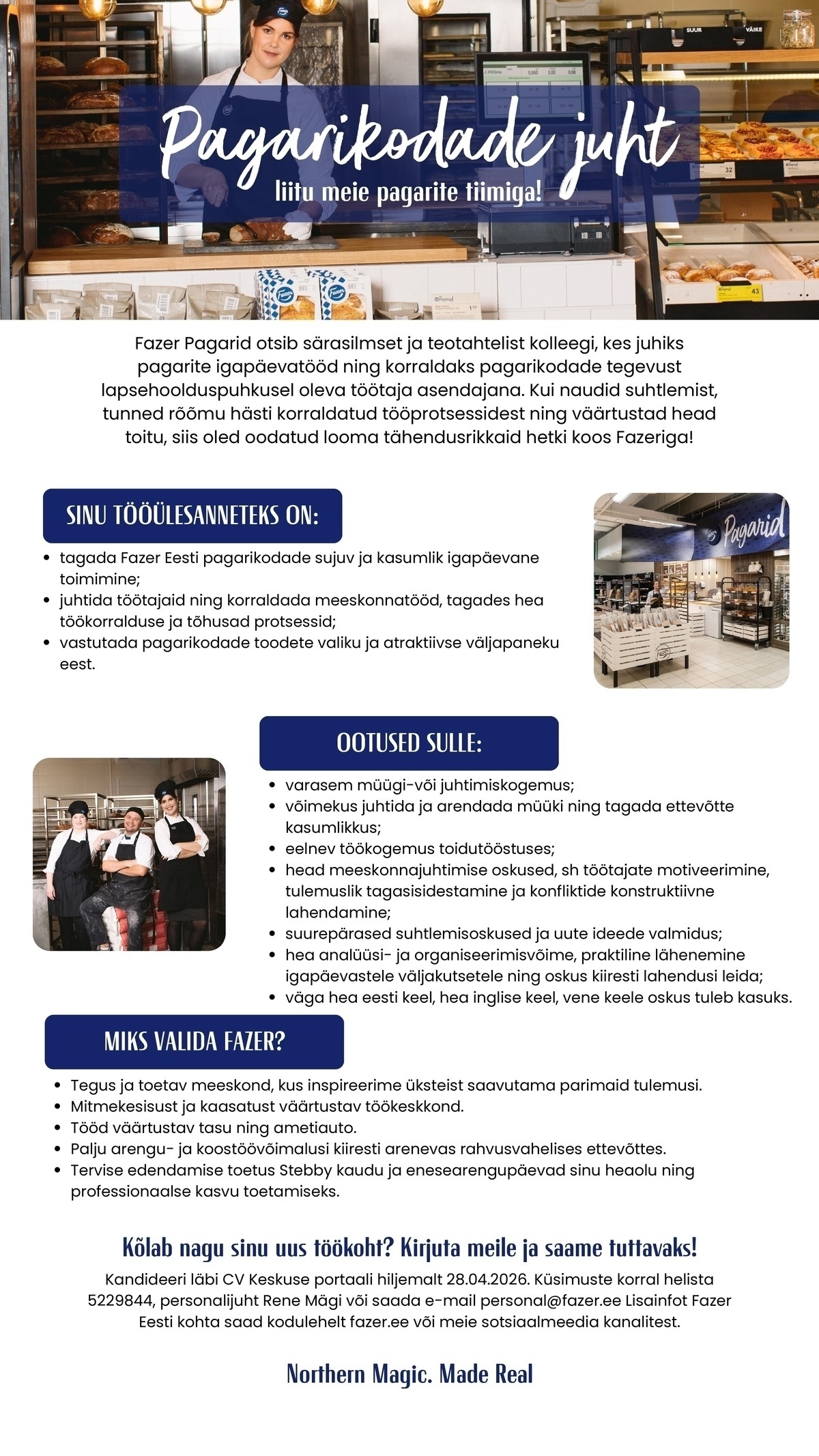 Fazer Eesti OÜ Pagarikodade juht (tähtajaline)