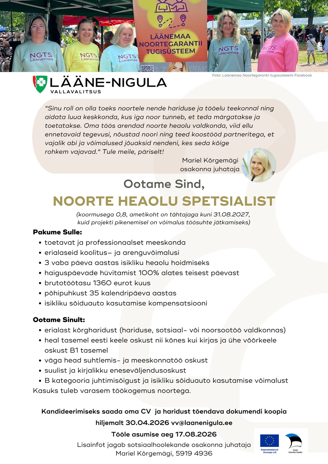 LÄÄNE-NIGULA VALLAVALITSUS Noorte heaolu spetsialist