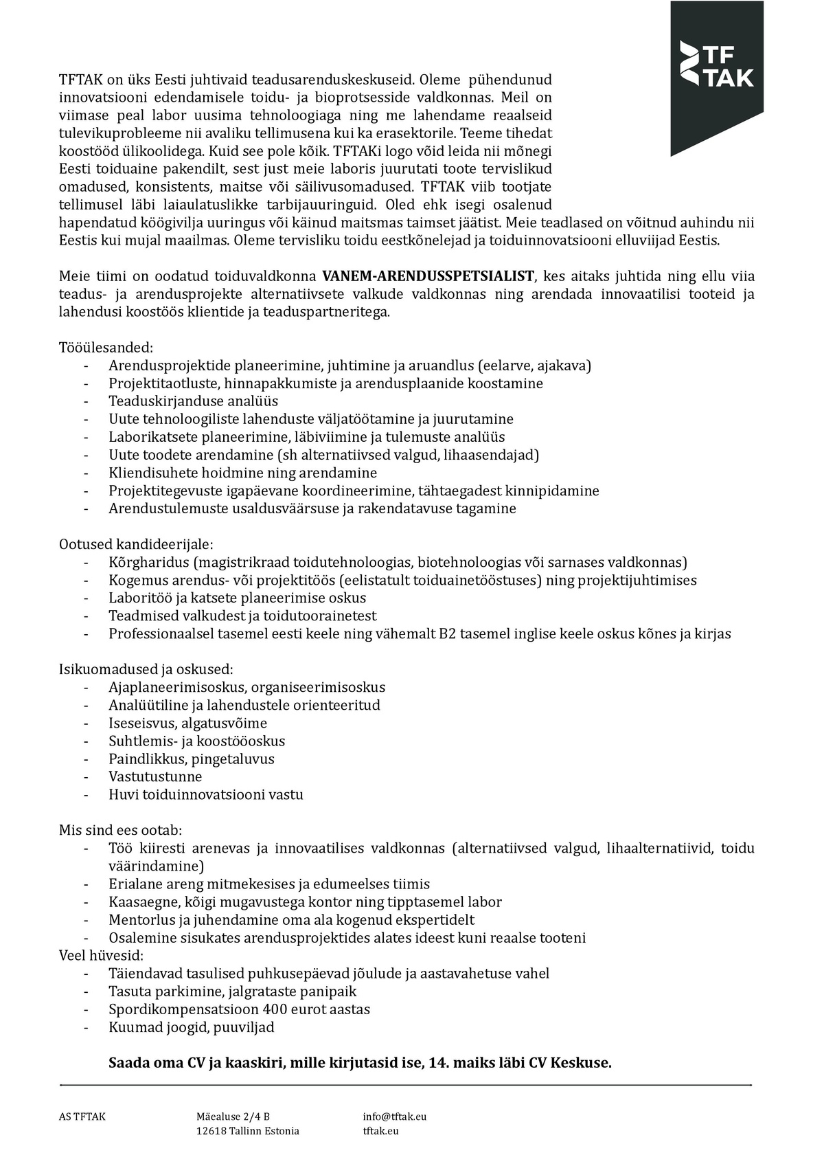 AS TFTAK VANEM-ARENDUSSPETSIALIST