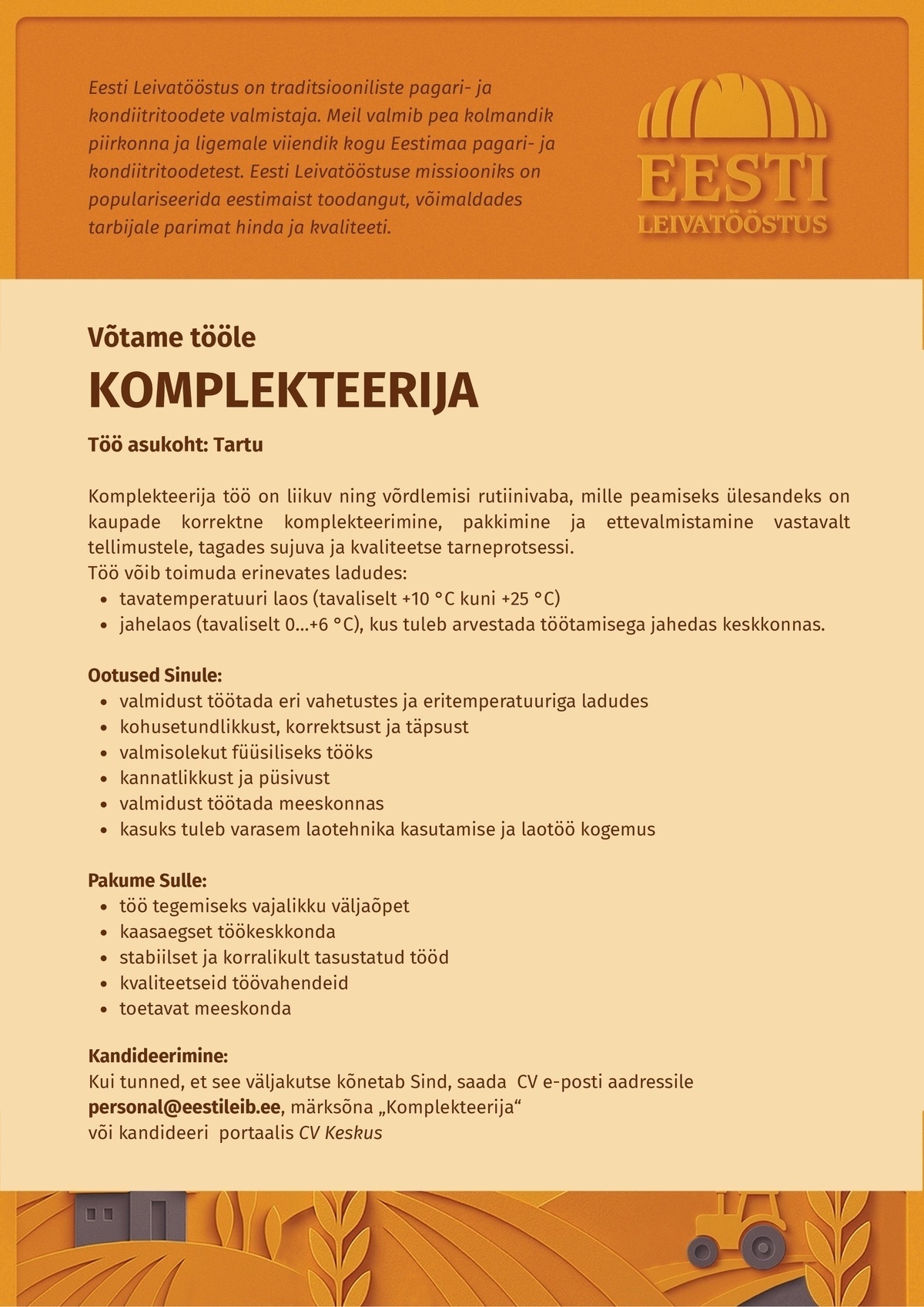 EESTI LEIVATÖÖSTUS AS Komplekteerija