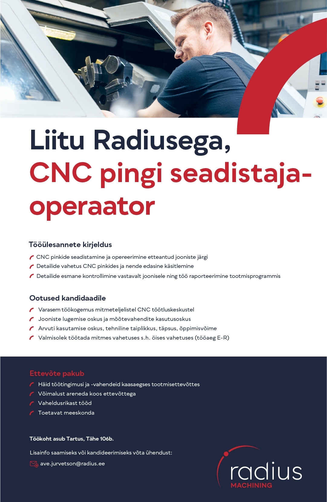 RADIUS MACHINING OÜ CNC treikeskuse seadistaja-operaator