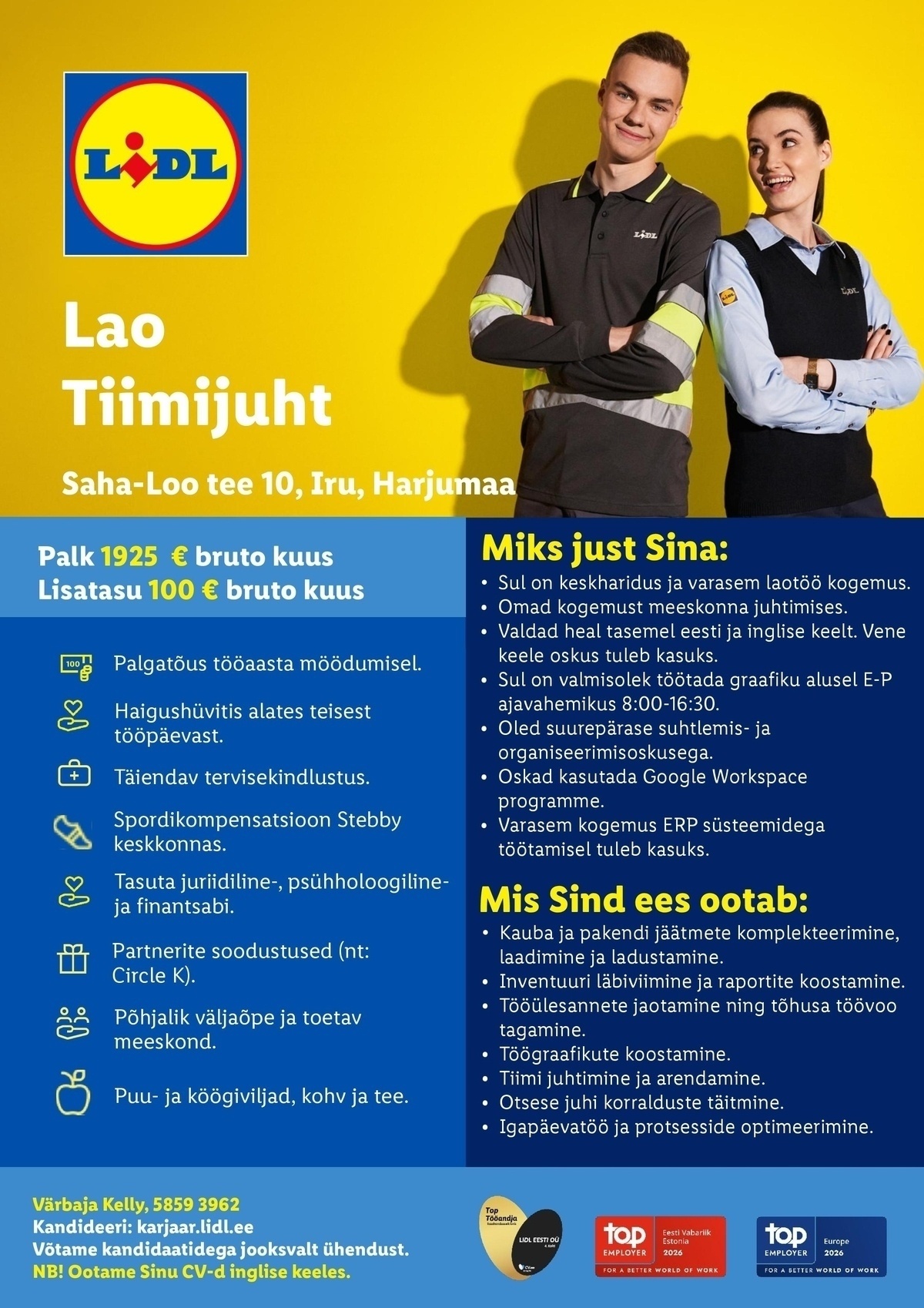Lidl Eesti OÜ Lao tiimijuht (Saha-Loo tee 10, Iru)