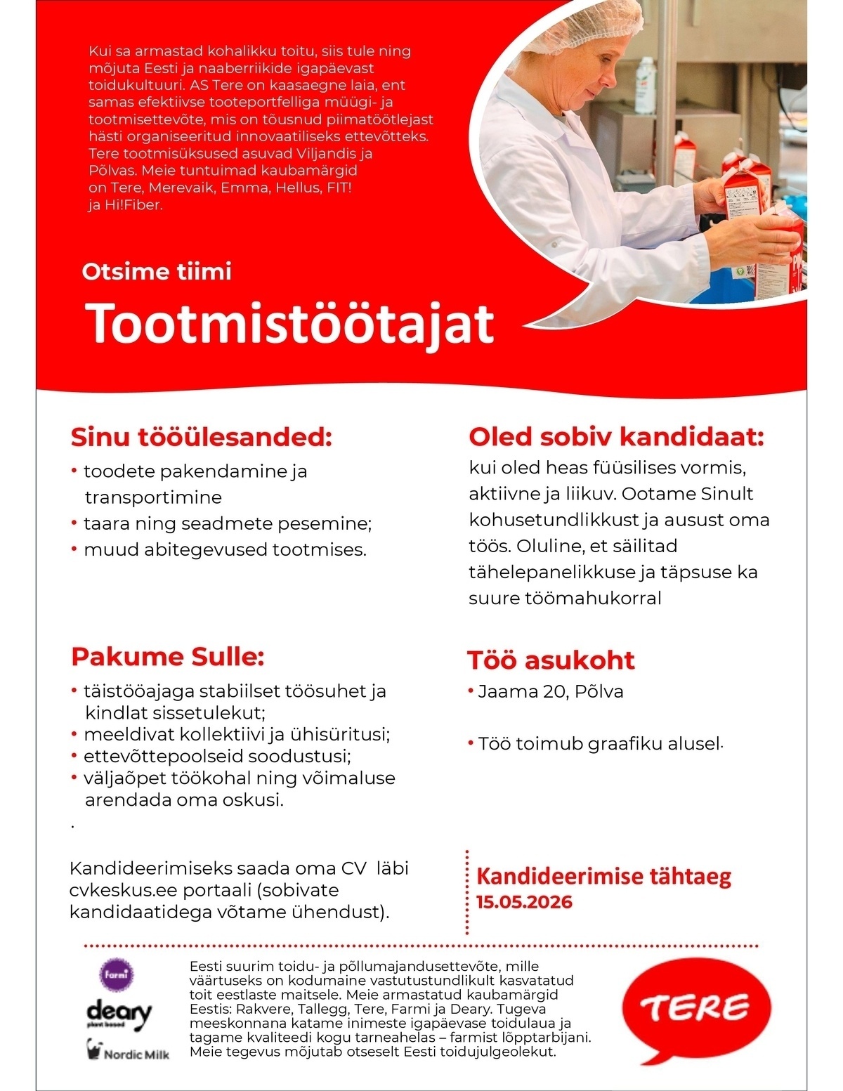 Tere AS Tootmistöötaja