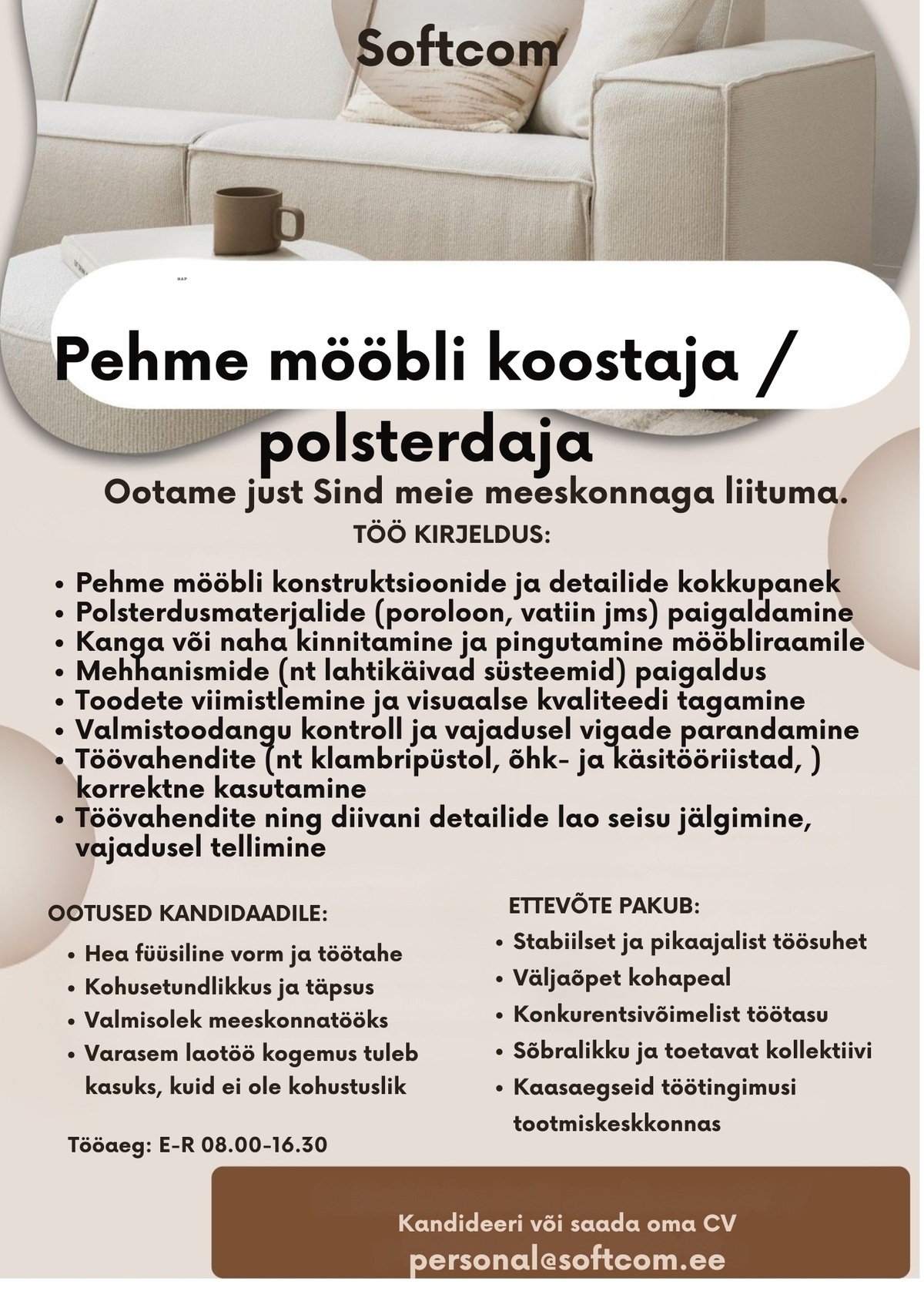 Softcom OÜ Pehme mööbli montaazi polsterdaja