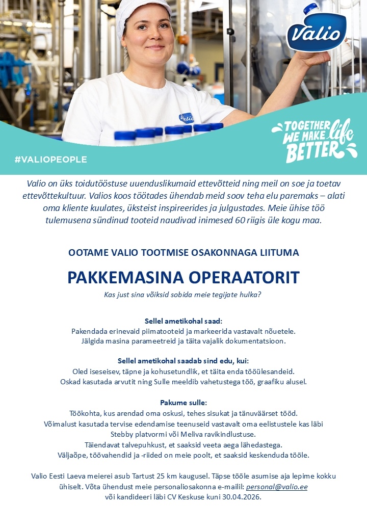 Valio Eesti AS Pakkemasina operaator