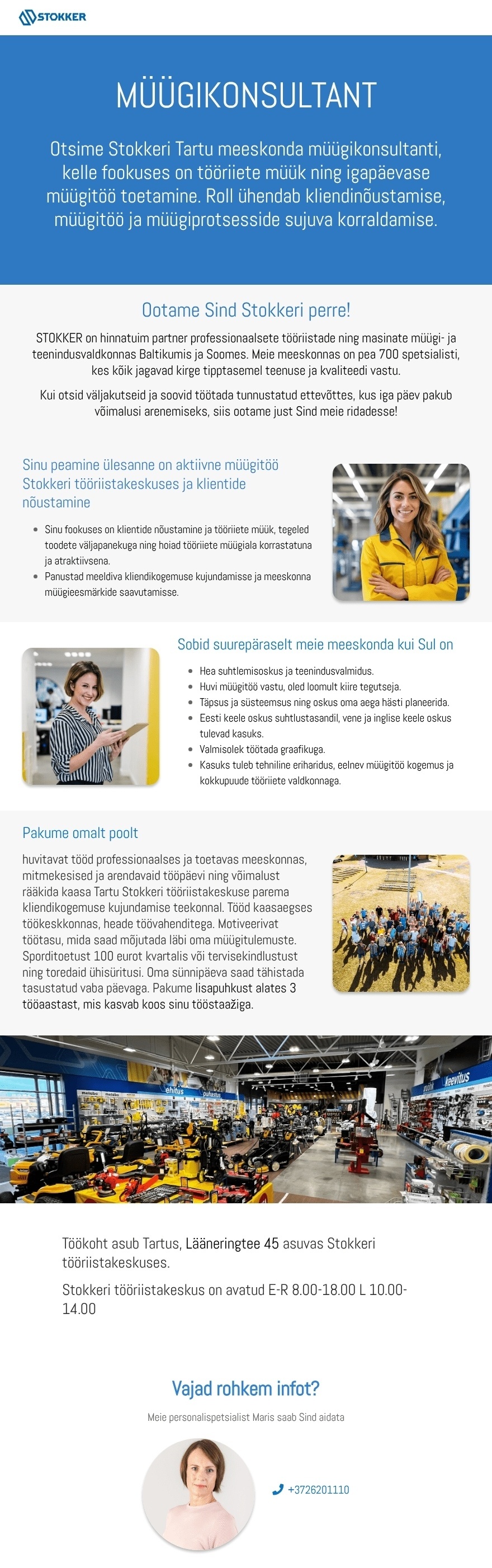 Stokker AS Müügikonsultant Tartu