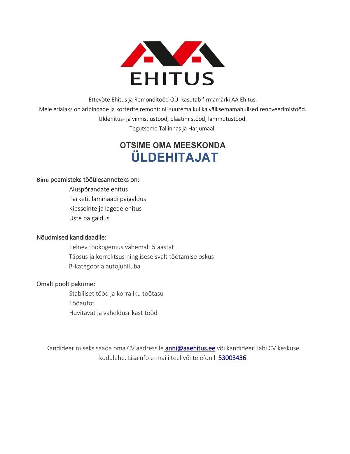 Ehitus ja Remonditööd OÜ Üldehitaja