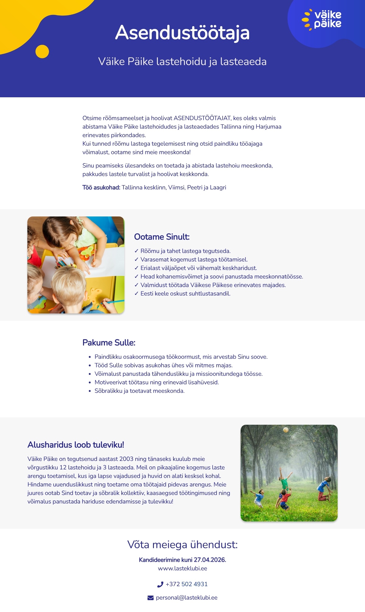 Väike Päike Asendustöötaja lasteaeda ja lastehoidu