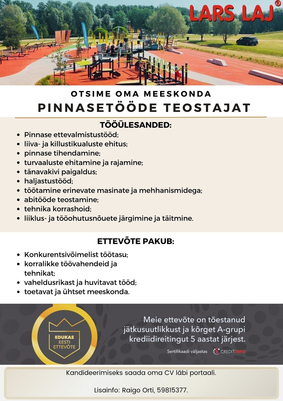 Lars Laj Eesti OÜ Pinnasetööde teostaja