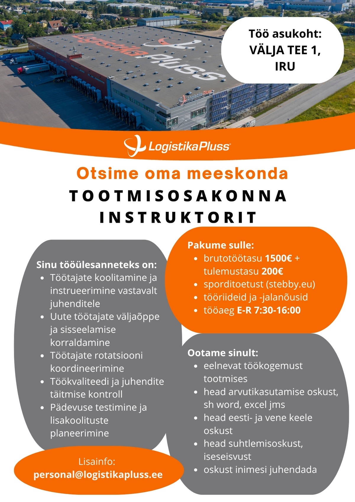 LOGISTIKA PLUSS OÜ Tootmisosakonna instruktor