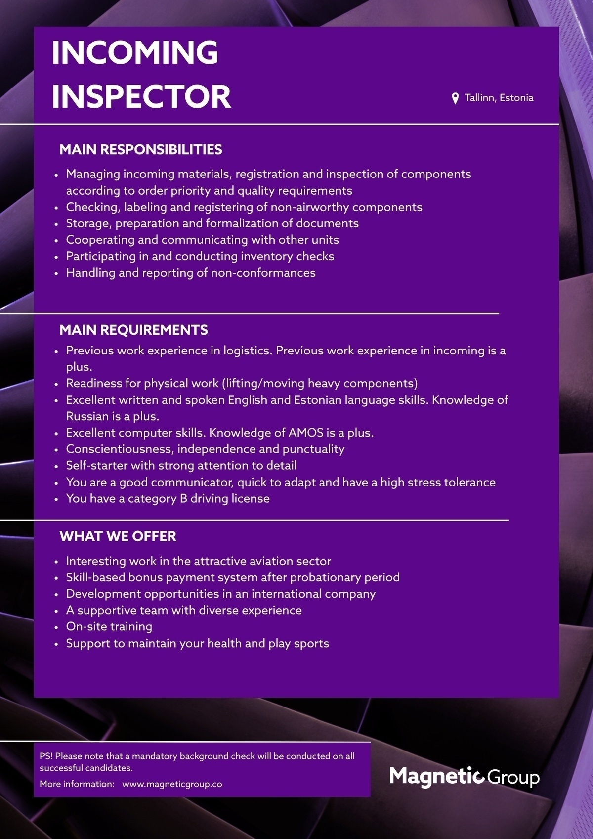 Magnetic MRO AS Incoming Inspector