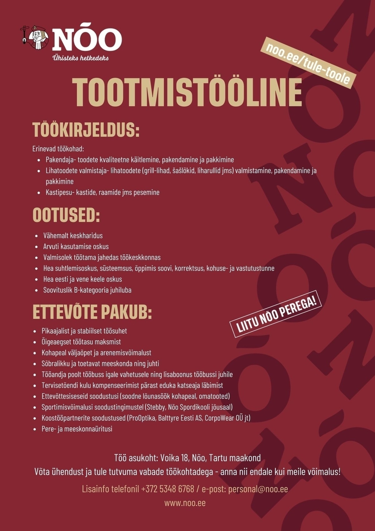 Nõo Lihatööstus OÜ Tootmistööline