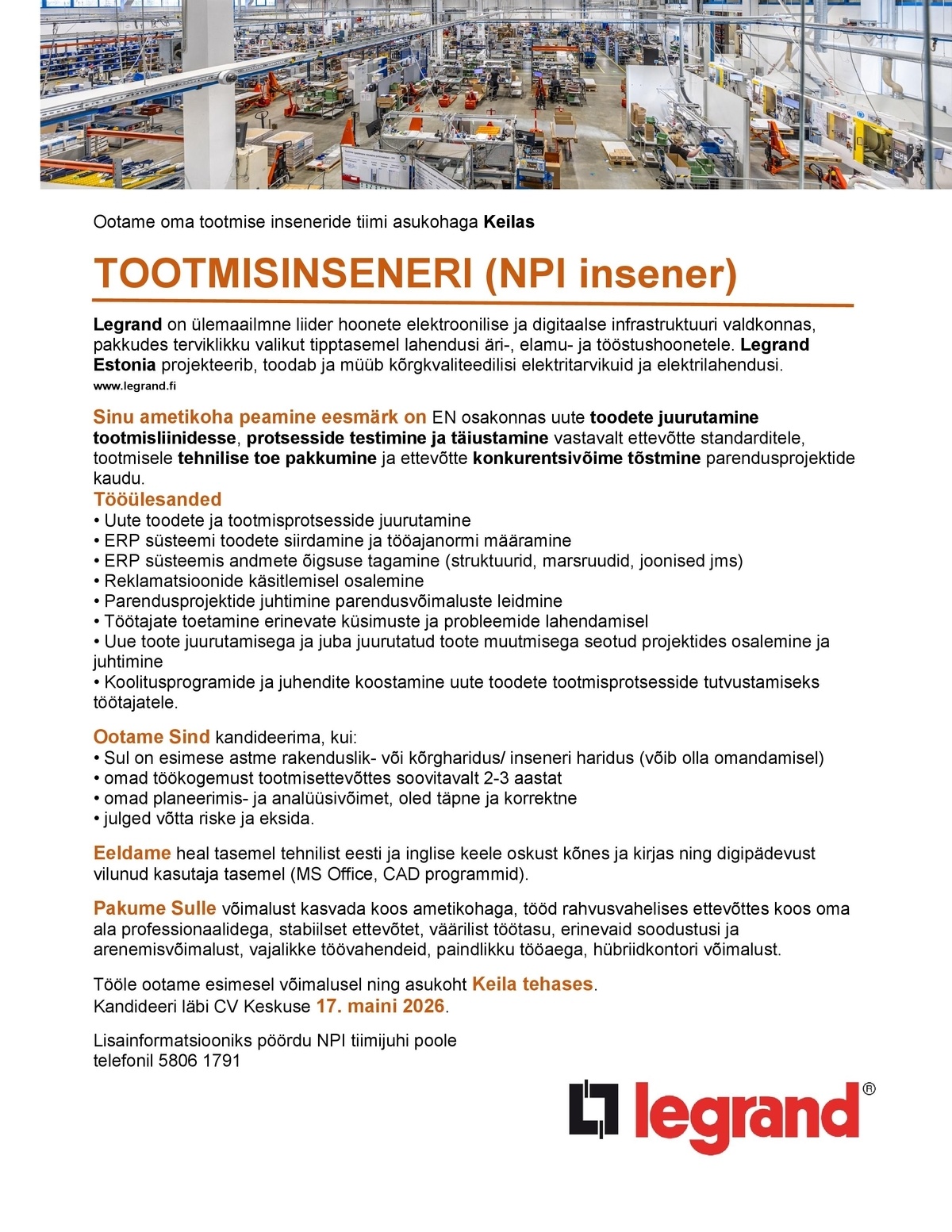 Legrand Estonia OÜ NPI insener
