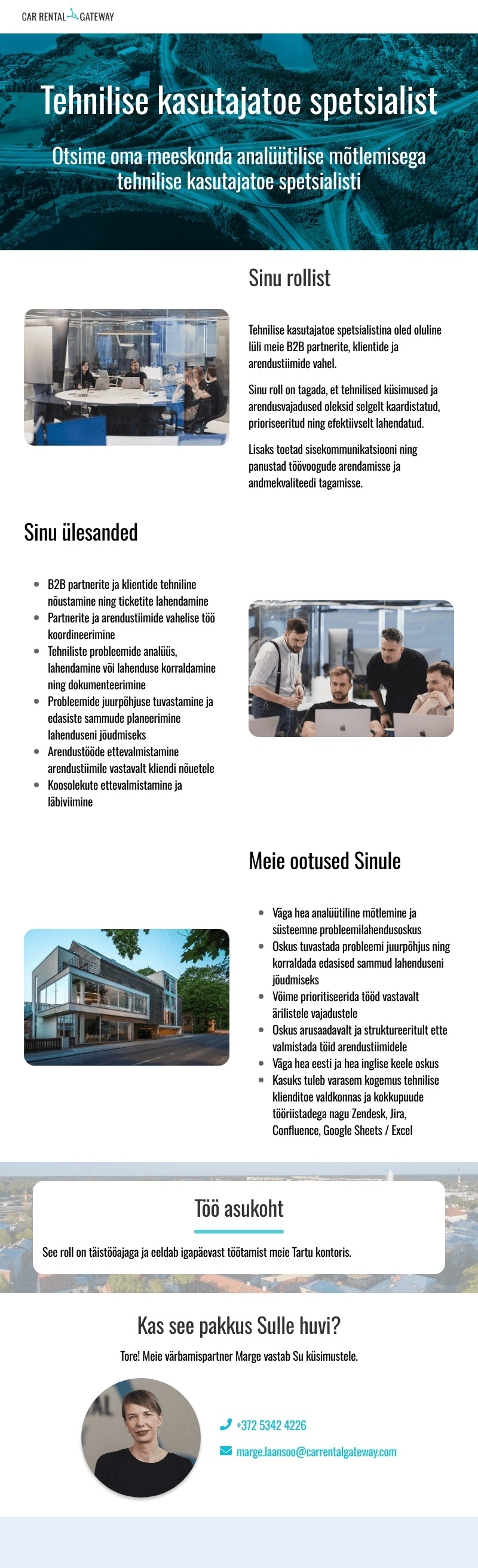 CAR RENTAL GATEWAY Tehnilise kasutajatoe spetsialist