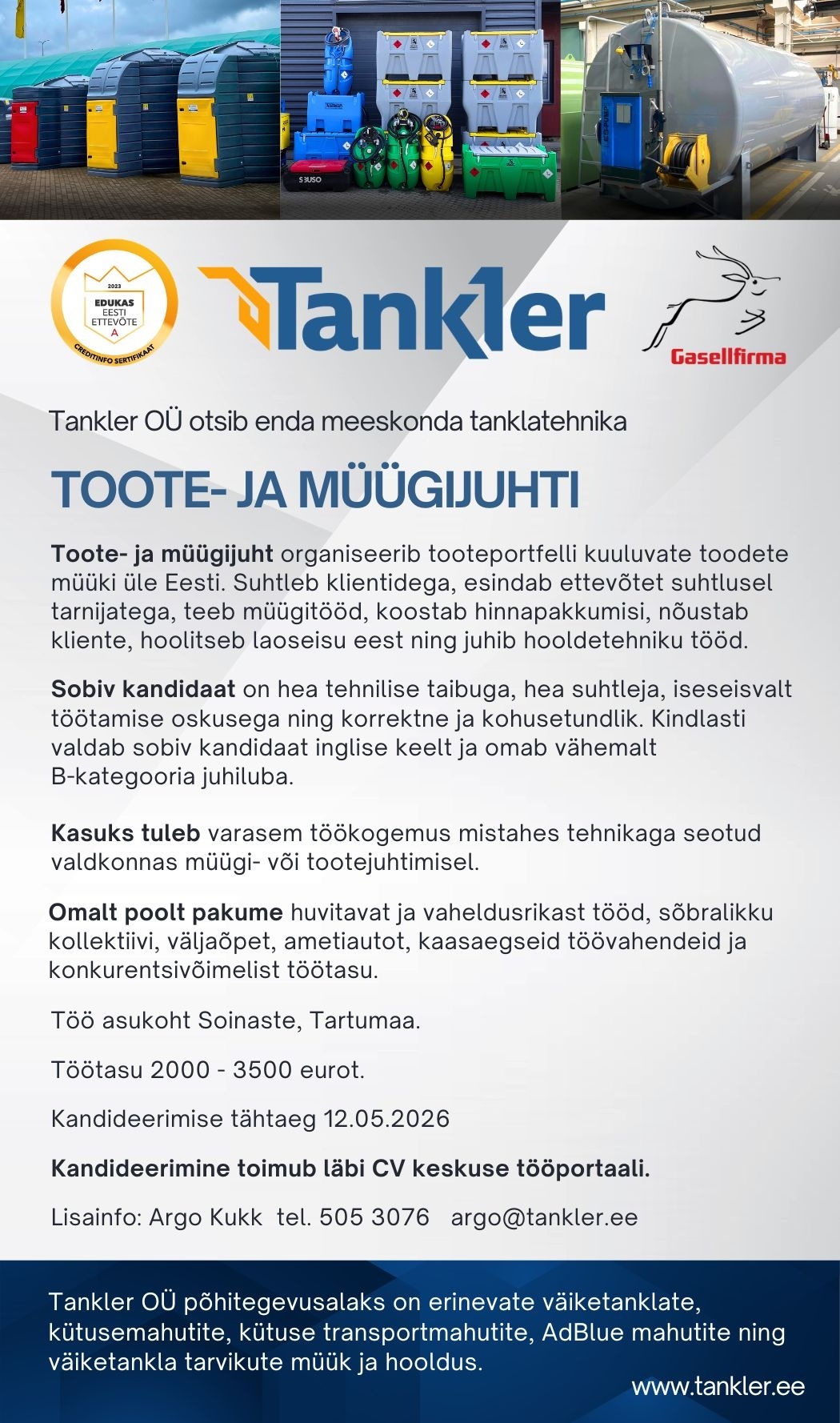 TANKLER OÜ Toote- ja müügijuht