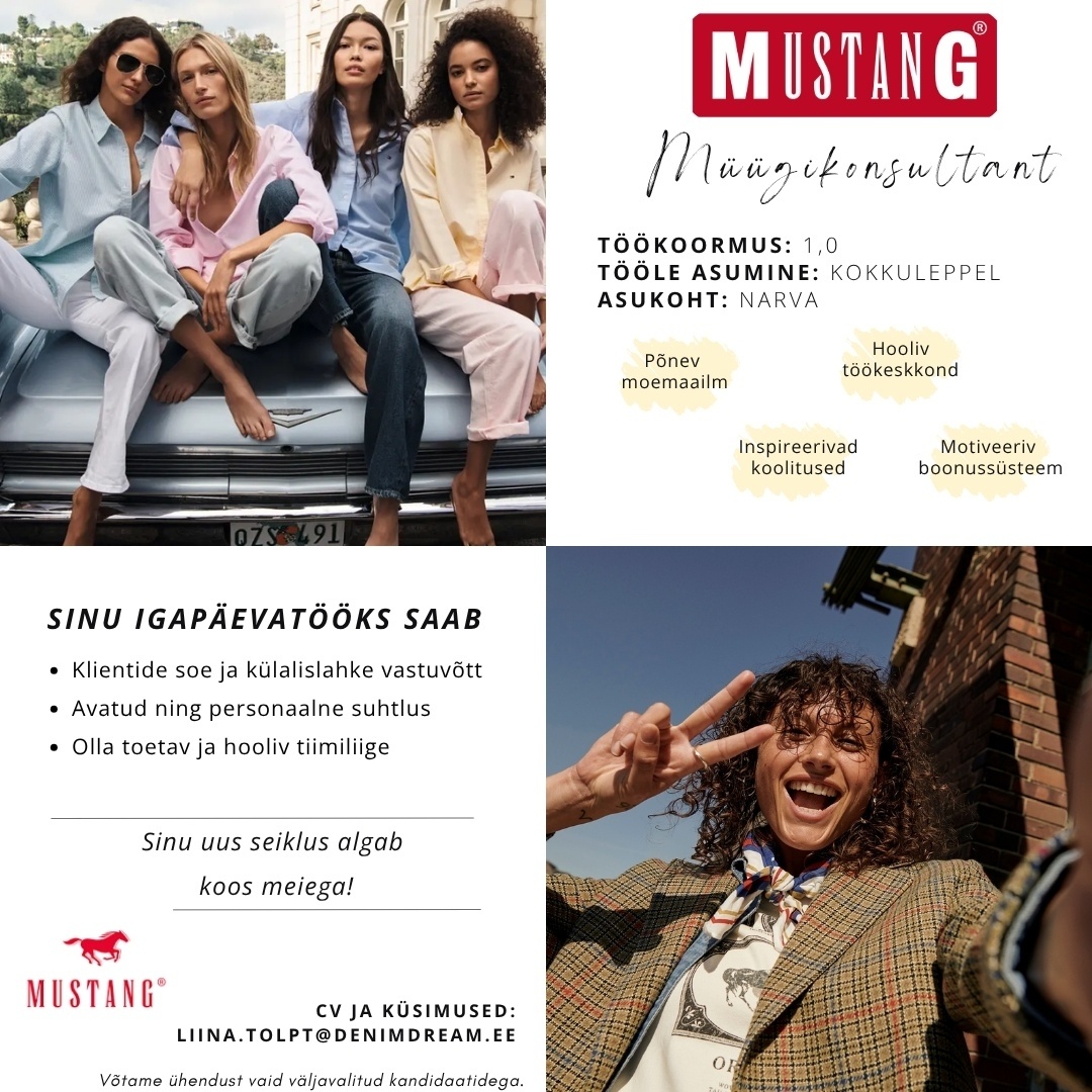 Põldma Kaubanduse AS Särav müügikonsultant- tule liitu meie Astri MUSTANG kaupluse tiimiga!