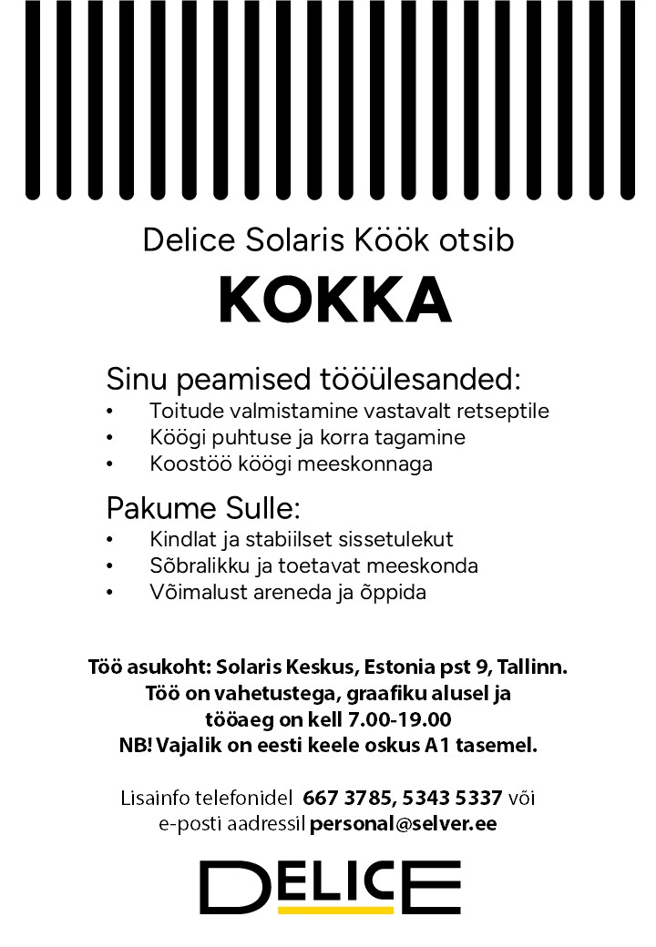 Selver Kokk Delice Solaris Köögis