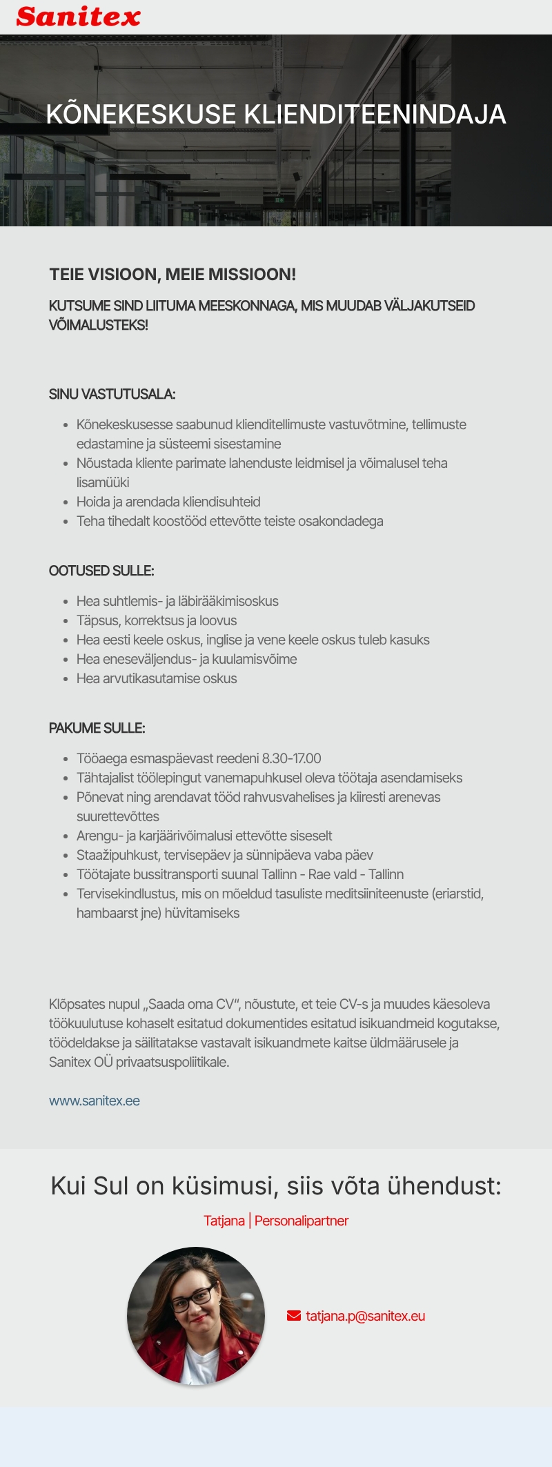 Sanitex OÜ Kõnekeskuse klienditeenindaja