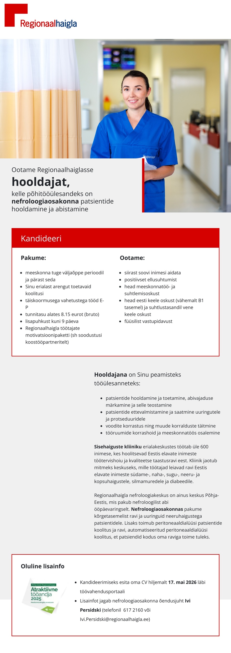 Põhja-Eesti Regionaalhaigla Hooldaja nefroloogiaosakonda