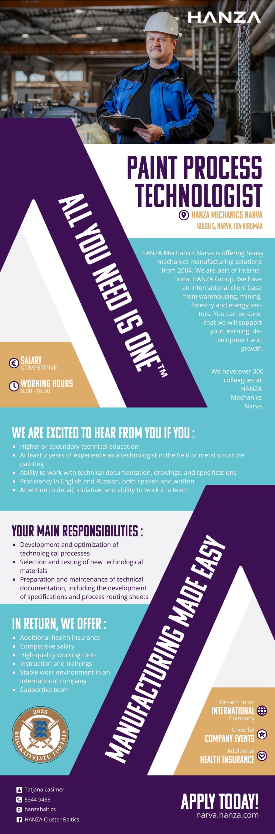 HANZA Mechanics Narva AS Paint Process Technologist