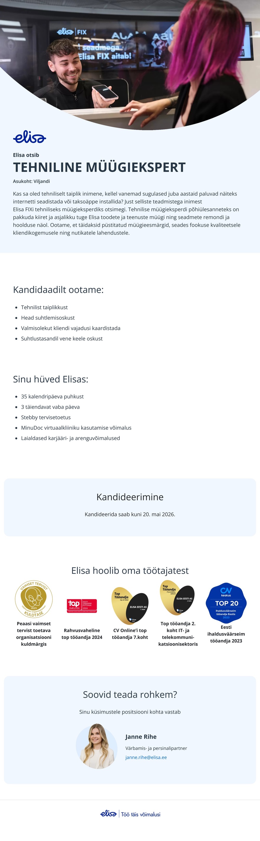 Elisa Eesti AS Tehniline müügiekspert