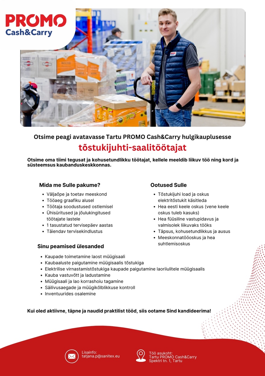 Sanitex OÜ Tõstukijuht-saalitöötaja