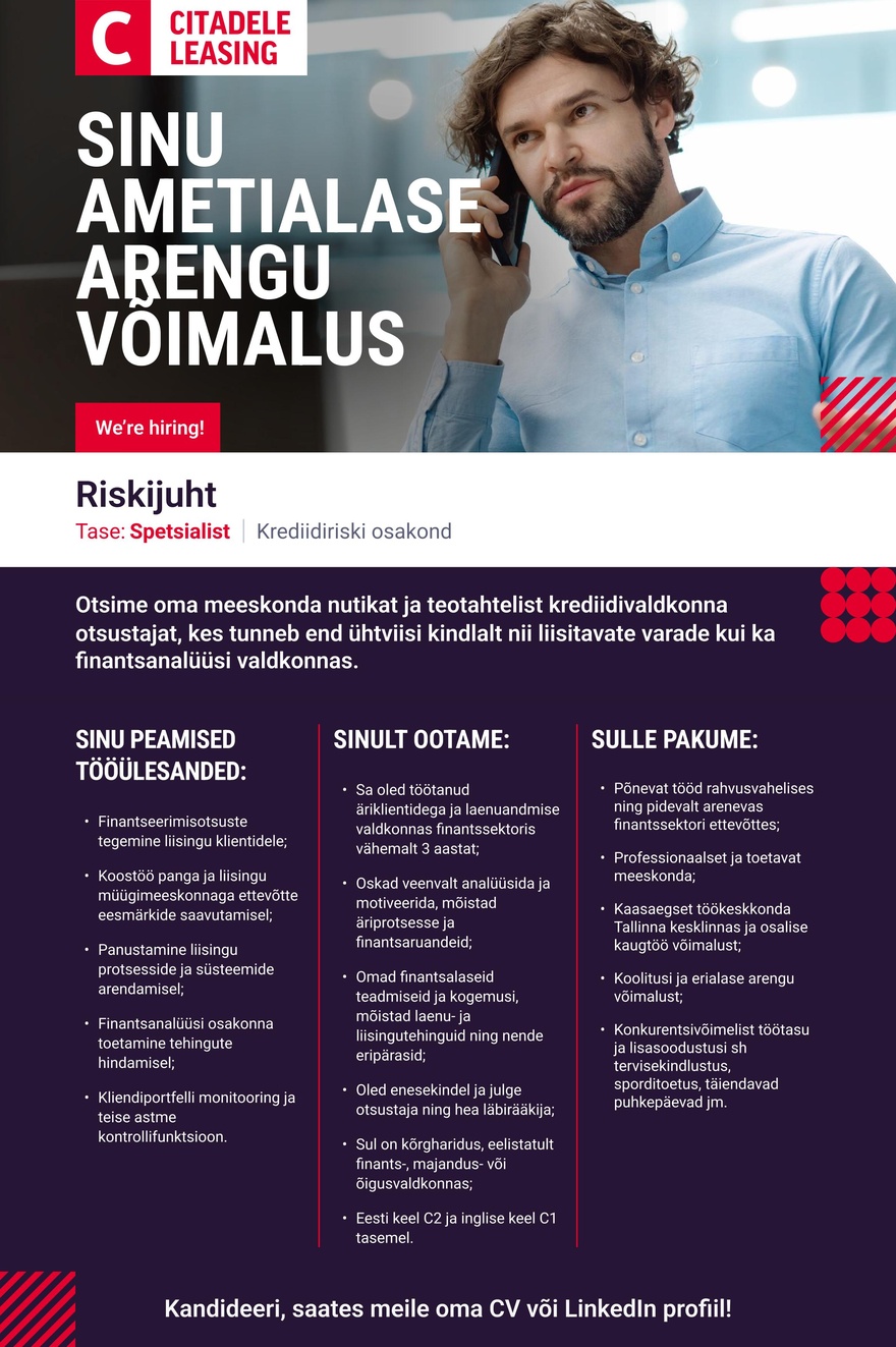 AS CITADELE BANKA EESTI FILIAAL Riskijuht