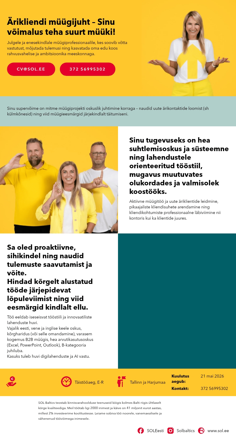 SOL Baltics OÜ Ärikliendi müügijuht – Sinu võimalus teha suurt müüki!