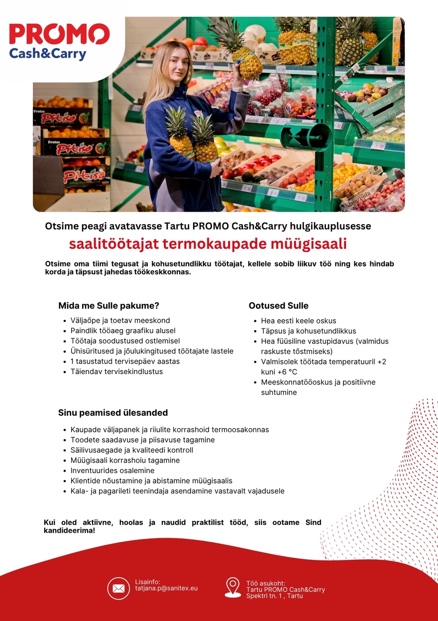 Sanitex OÜ Saalitöötaja termokaupade osakonda