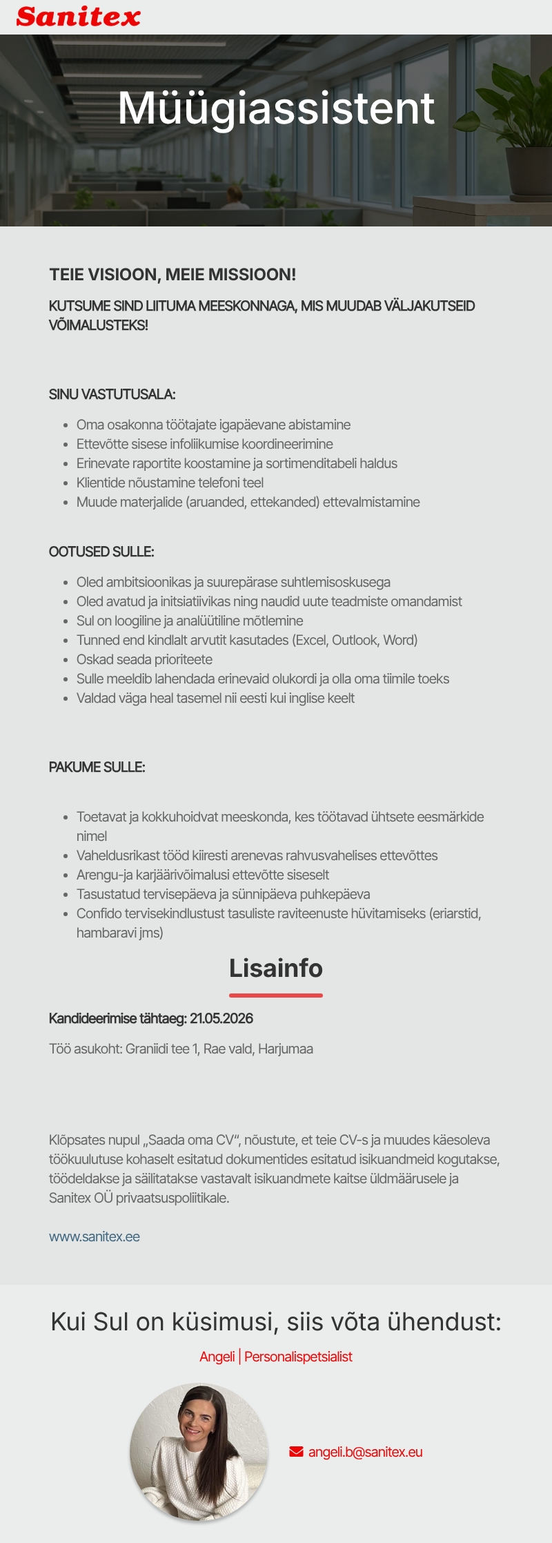 Sanitex OÜ Müügiassistent