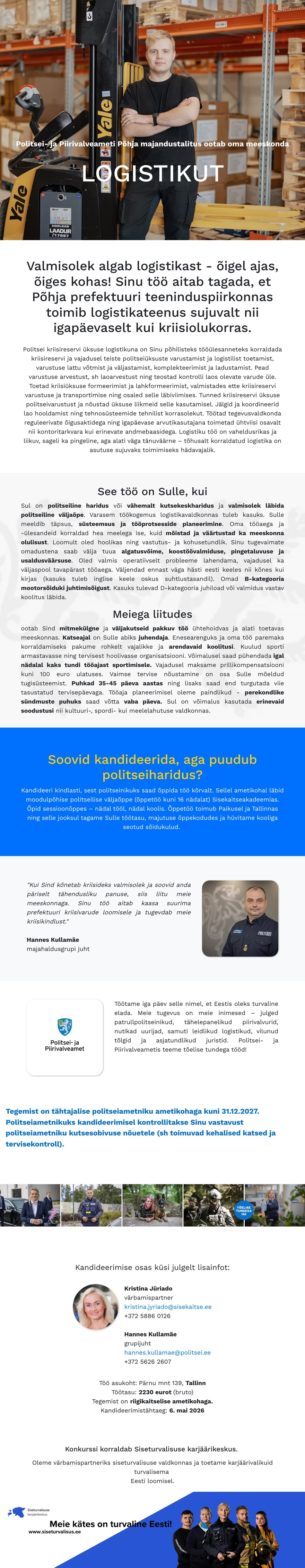 Siseturvalisuse karjäärikeskus Põhja majandustalituse kriisireservi logistik