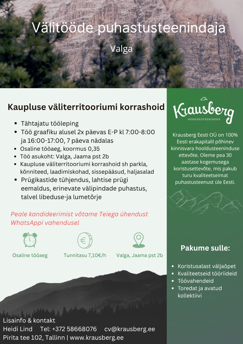 Krausberg Eesti OÜ Välitööde puhastusteenindaja, Valga, osaline