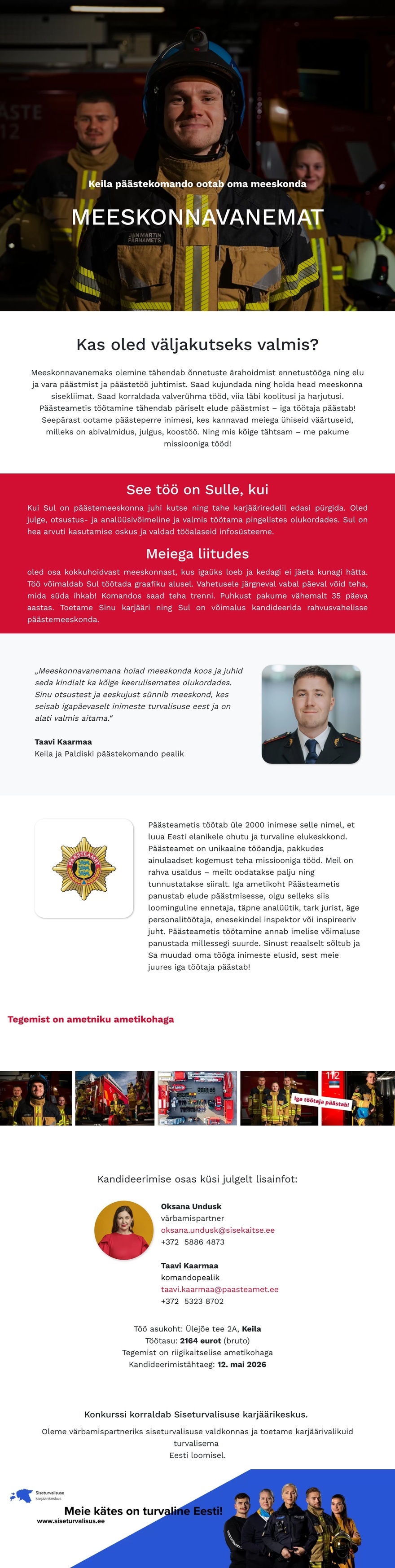 Siseturvalisuse karjäärikeskus Keila päästekomando meeskonnavanem