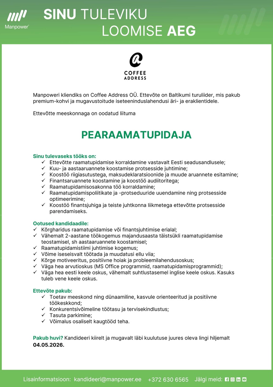 Manpower OÜ Pearaamatupidaja
