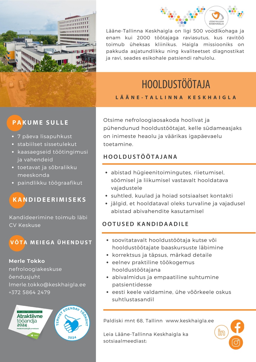 AS Lääne-Tallinna Keskhaigla Hooldustöötaja nefroloogiaosakonda