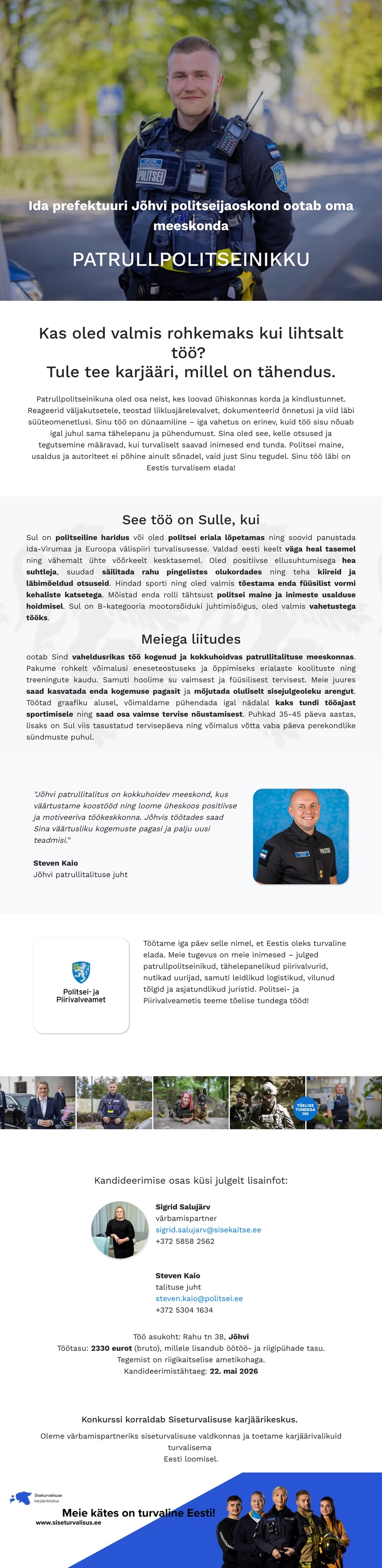 Siseturvalisuse karjäärikeskus Jõhvi patrullpolitseinik