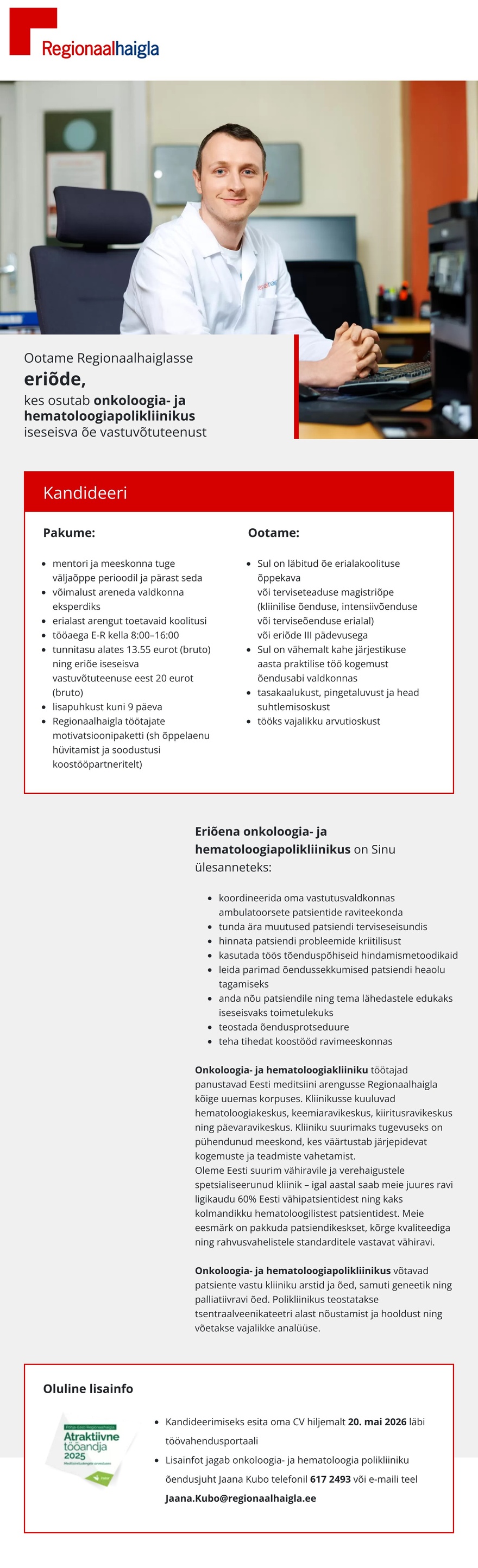 Põhja-Eesti Regionaalhaigla Eriõde onkoloogia- ja hematoloogia polikliinikusse