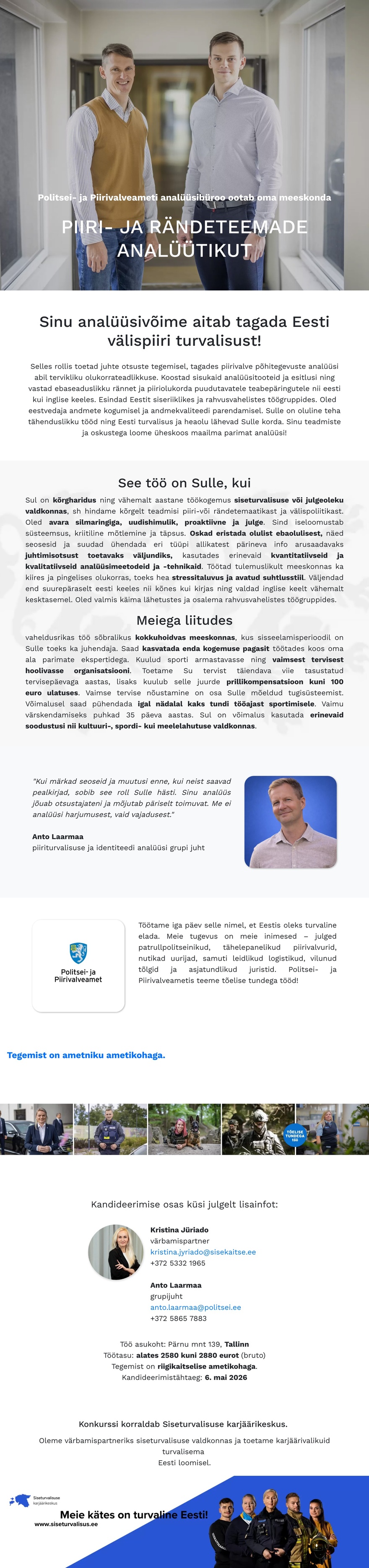 Siseturvalisuse karjäärikeskus Piiri- ja rändeteemade analüütik