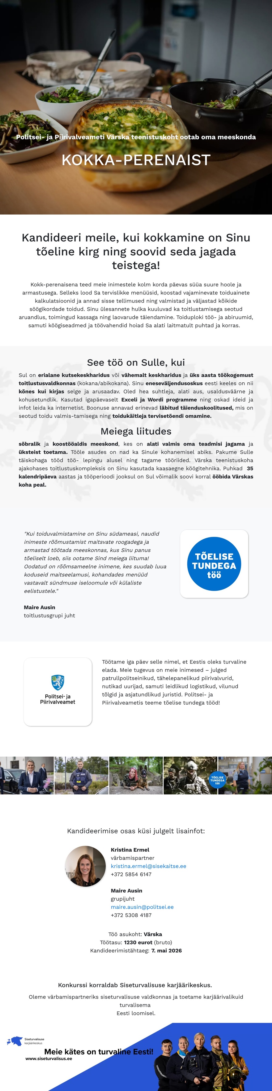 Siseturvalisuse karjäärikeskus Kokk-perenaine