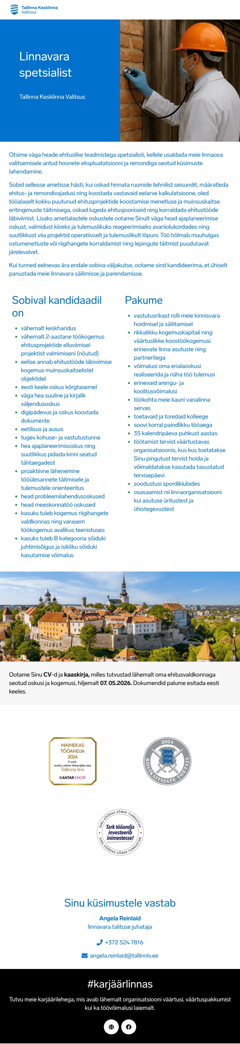 Tallinna Kesklinna Valitsus Linnavara spetsialist