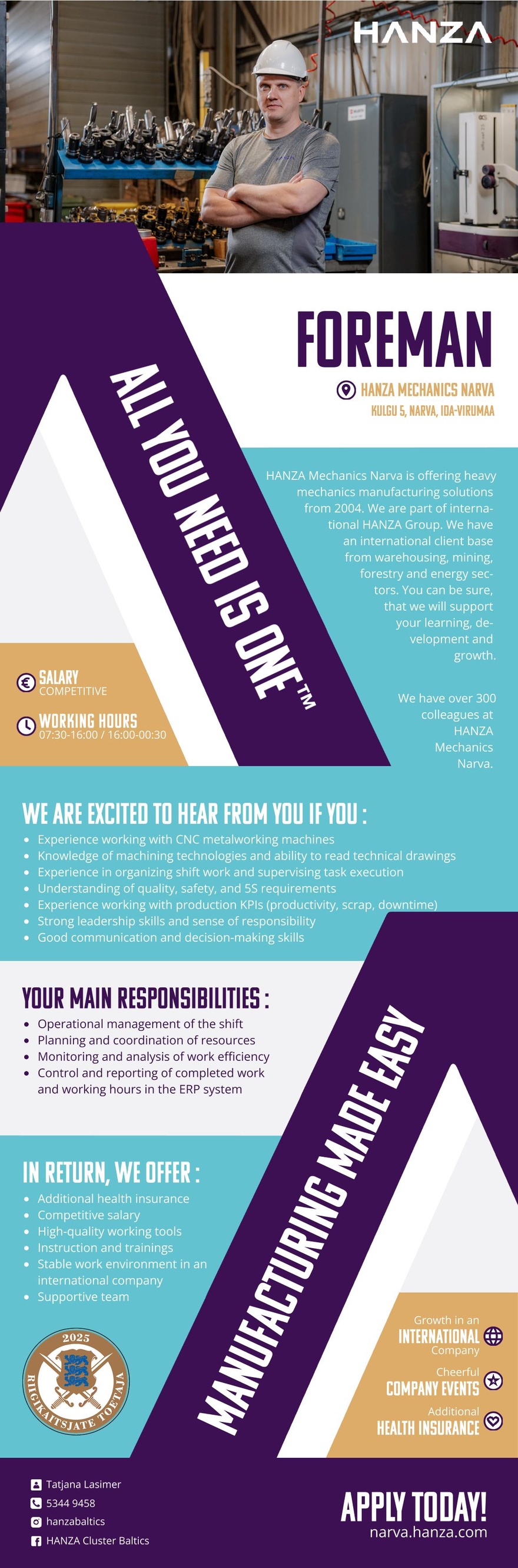 HANZA Mechanics Narva AS Foreman