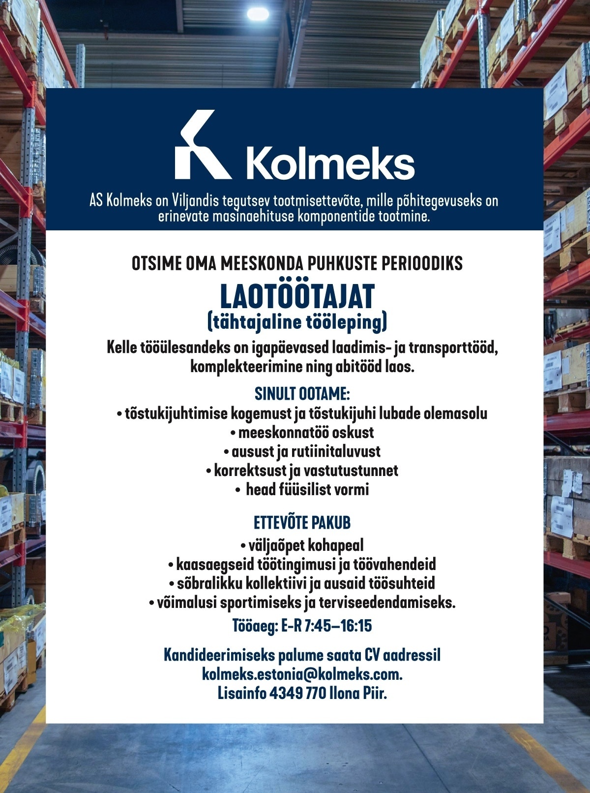 Kolmeks AS Laotöötaja (tähtajaline tööleping)