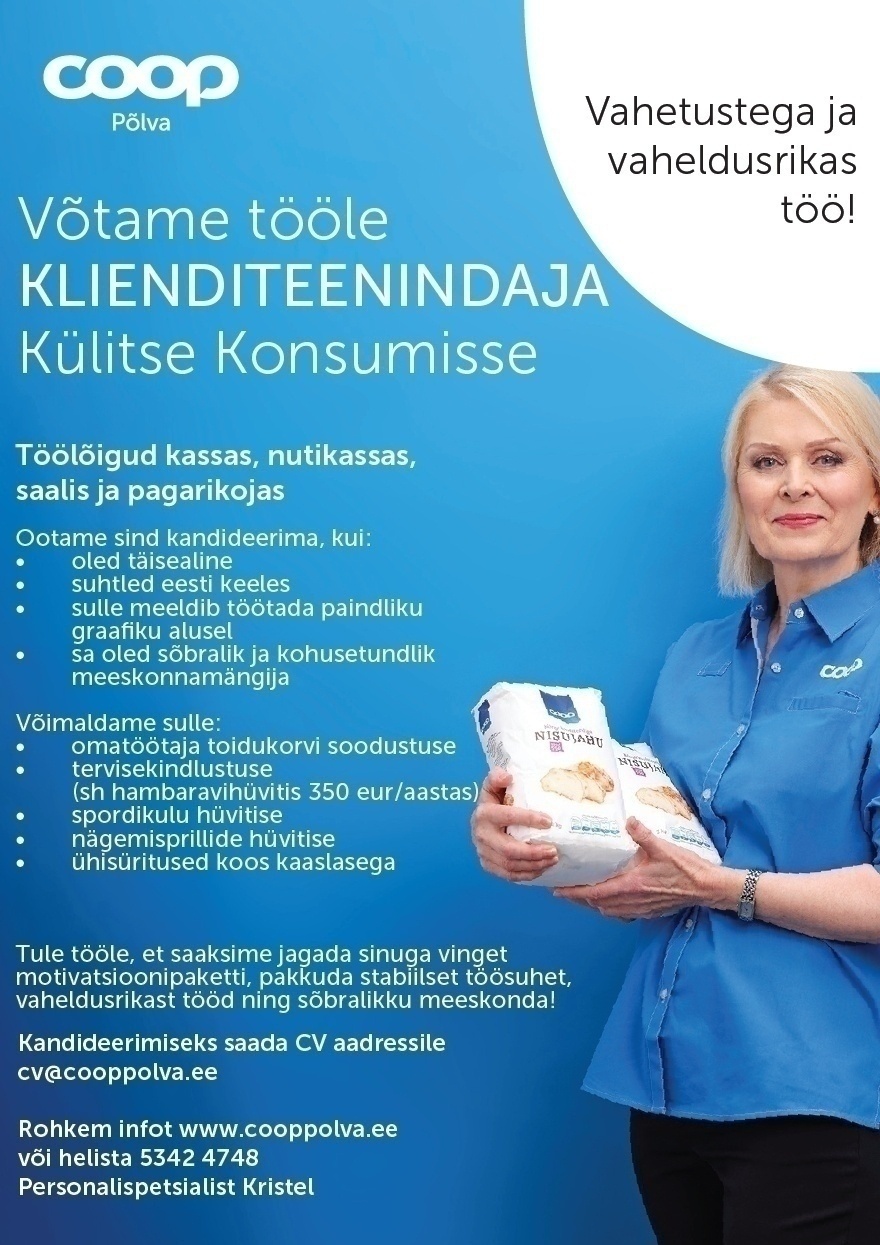 Coop Põlva Tarbijate Ühistu Klienditeenindaja Külitse Coop Konsumis