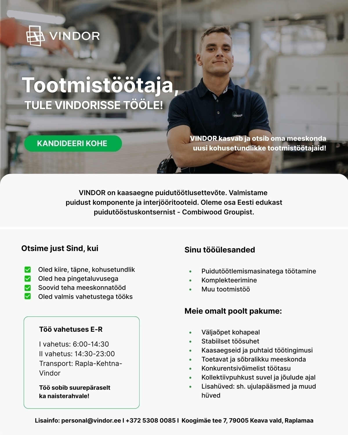 VINDOR OÜ Tootmistööline