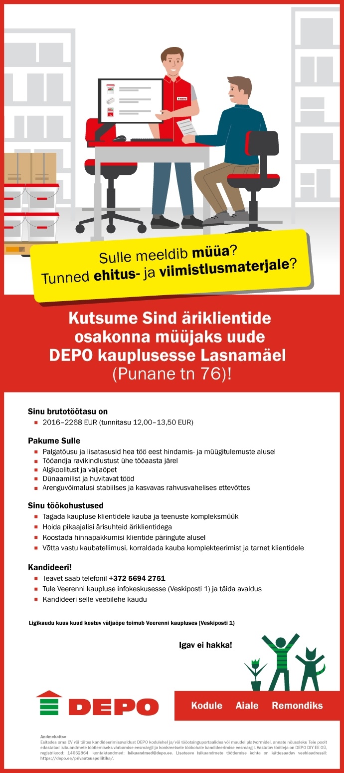 DEPO DIY EE OÜ Äriklientide osakonna müüja, Lasnamäe (Punane tn 76)